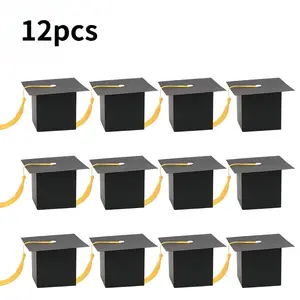 12pcs Graduation Cap Gift Boxes, 6 Different Colors Of Tassels, Graduation Dessert Gift Box, Graduation Party Keepsake Box, Decorations, Party Supplies Gift Chocolate Box, Gift Box Set