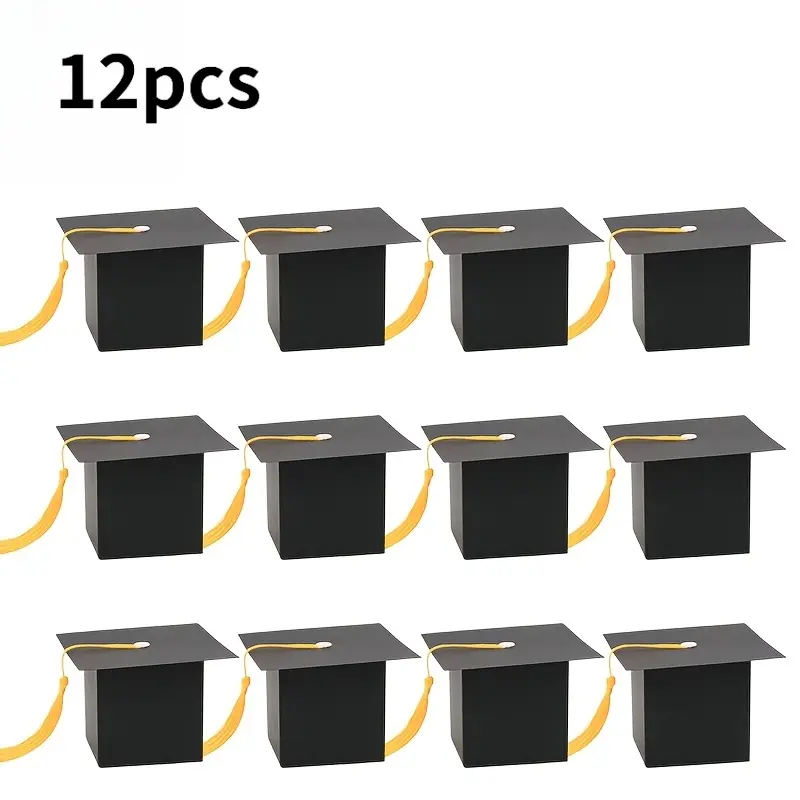12pcs Graduation Cap Gift Boxes, 6 Different Colors Of Tassels, Graduation Dessert Gift Box, Graduation Party Keepsake Box, Decorations, Party Supplies Gift Chocolate Box, Gift Box Set