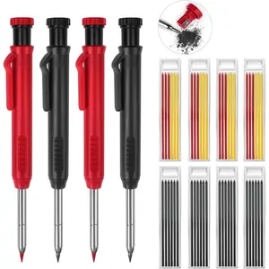 4 Pack Carpenter Pencils Mechanical Pencils with 48 Refills, Construction Pencils with Built-in Sharpener, Long Nib Deep Hole Pencil Marker, Heavy Duty Woodworking Pencils for Architect (2 Colors)