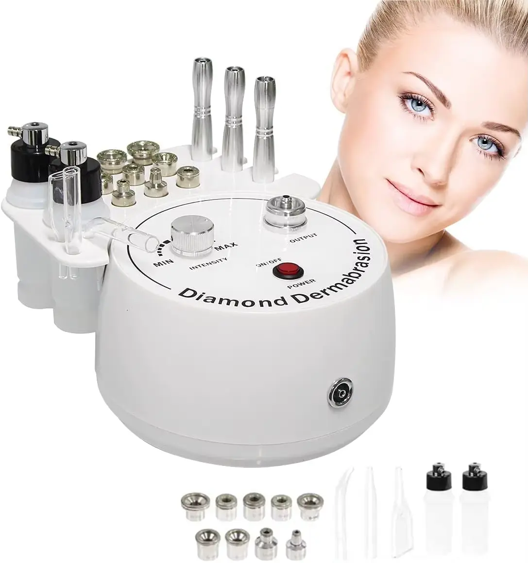 Diamond Dermaplaning Device with Multiple Attachments for Skincare and Beauty Treatments