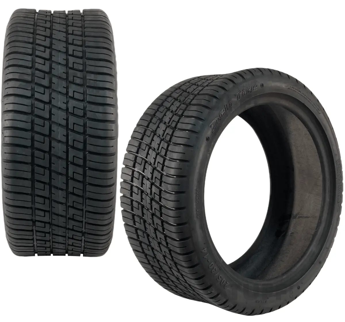 GOLF CART STUFF Deli 205/30-14 Street & Turf Tire - DOT Approved 4-Ply Low Profile Tread, 25 psi, Max Load 985 lbs., Non-Directional, Tires Only for 14"x7" Rims, Excel Compatible (Pavement & Turf Handling)