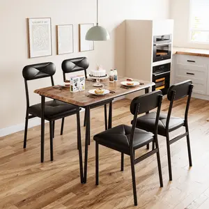 Space-Saving Office Desk and Chair Set – 4-Piece Industrial Rectangular Table with PU Leather Upholstered Chairs – Perfect for Small Office, Apartment, or Dining Room – Durable Furniture Set