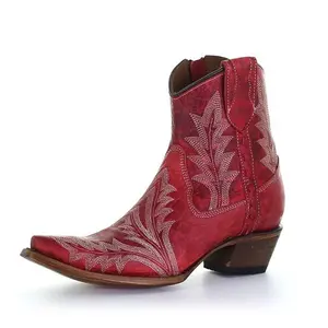 Circle G by Corral Ladies Red Embroidery and Zipper Ankle Booties L5704