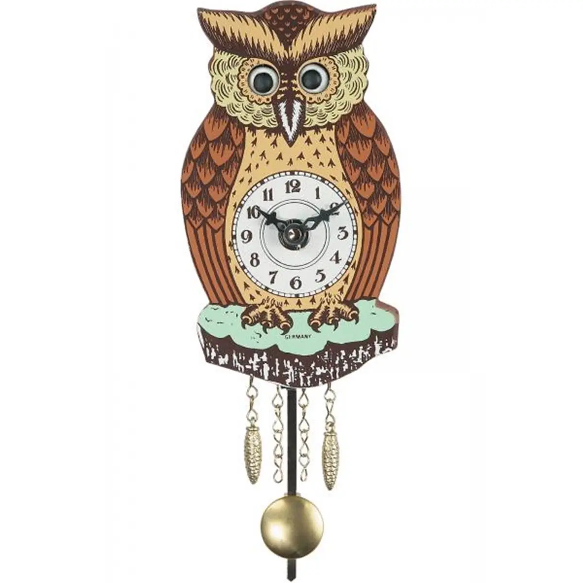 212 MAIN Alexander Taron Engstler Battery-Powered Owl Clock - Angel Design, German Craft, Moving Eyes, Small Owl-Shaped Christmas Festive Decoration, Battery Powered Clock
