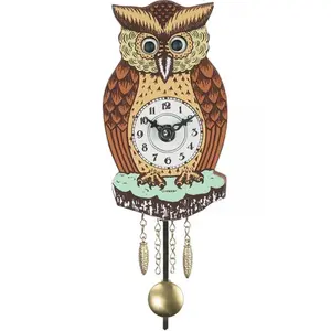 212 MAIN Alexander Taron Engstler Battery-Operated Owl Clock - Angel, German Craft, Moving Eyes, Owl Shape, Small Size Christmas Festive Decoration