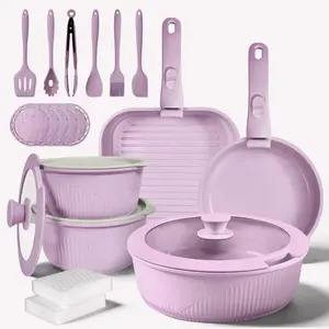 Pots Pans Set with 24-Piece Cookware Set Detachable Handle Oven Safe Stackable RV Kitchen Cooking Set Modern Aluminum Dishwasher Safe Optimal Storage Design