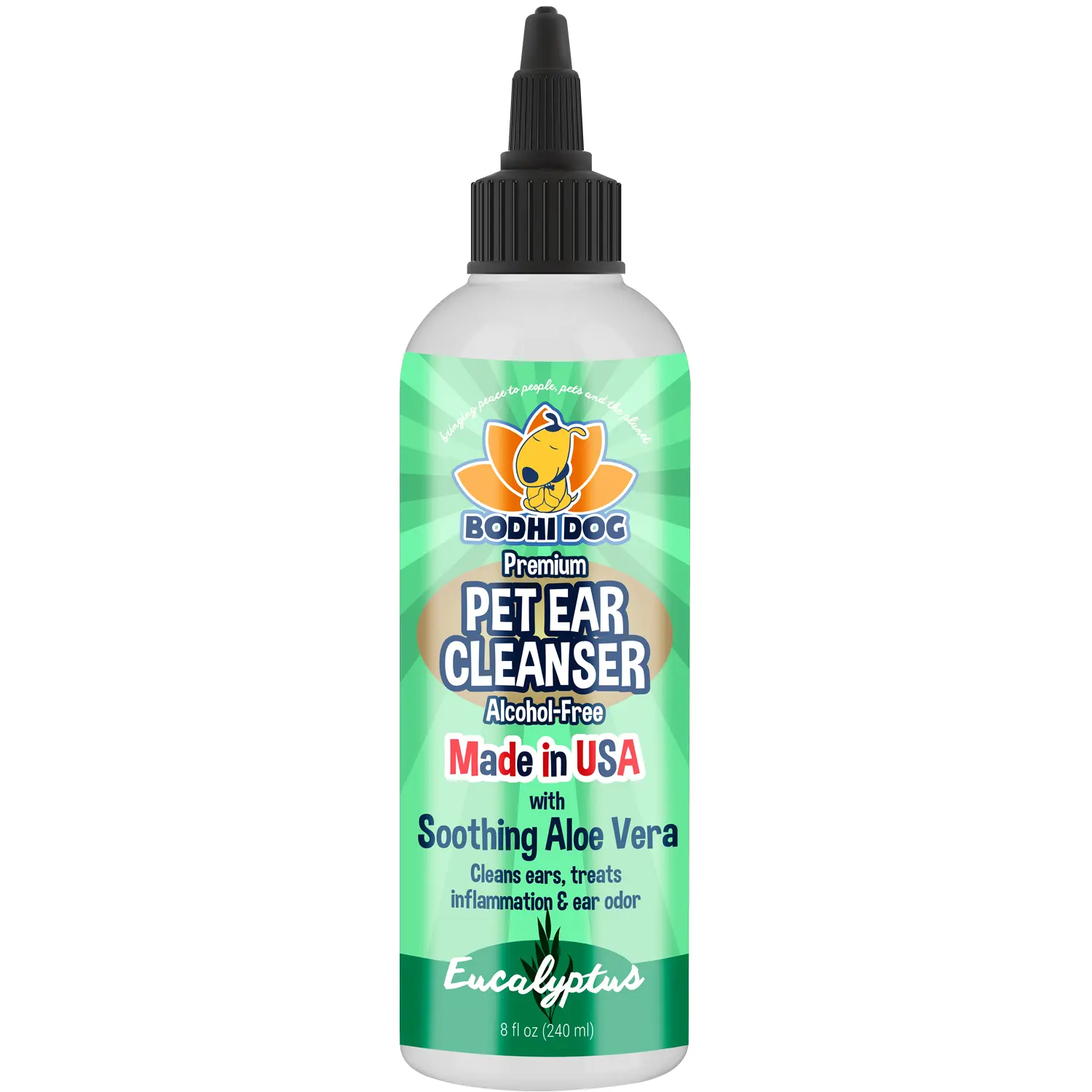 Premium Pet Ear Cleanser - Alcohol-Free with Soothing Aloe Vera - Made in USA by Bodhi Dog for Gentle Ear Cleansing - 8 fl oz (236 g)