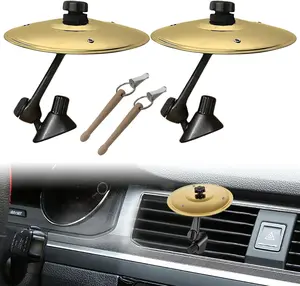 Cute Car Decor, 2 Pack Car Cymbal Air Vent, Mini Car Drum Set with Stick, Fun Musical Car Accessory for Drummers & Music Lovers, Durable Cymbal for Car Vent, Fits Most Vehicles (Gold)