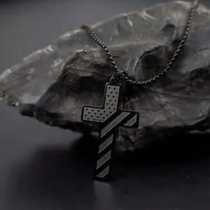 American Flag Cross Necklace - Stainless Steel - Patriotic Christian Jewelry