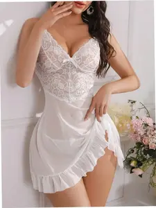 Lace Lingerie Set Sheer Mesh 2 Piece Dress Panty Set Honeymoon Romantic Bridal