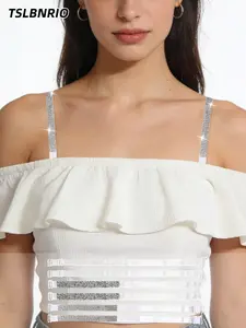 Women's Sparkling Bra Straps Set, Elegant Embellished Underwear Accessories, Perfect for Tank Tops & Off-Shoulder, Large Size