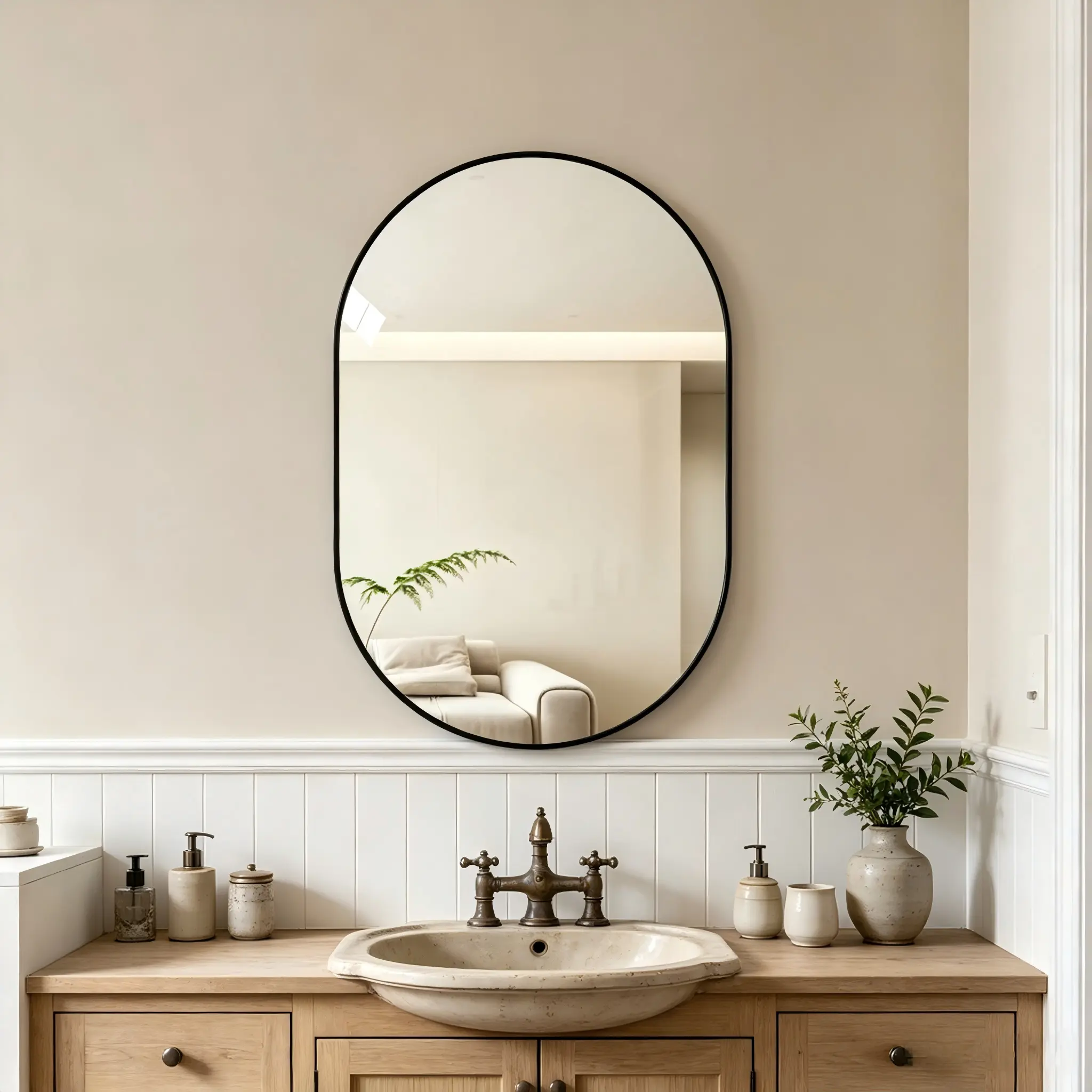 36x24 Inch Black Bathroom Vanity Mirror, Rounded Edge Metal Framed Wall Mirror, HD Clear Tempered Glass Mirror, Vertical & Horizontal Hanging Modern Minimalist Decor Mirror for Bathroom Vanity Entryway Bedroom Living Room, Humidity Resistant Wall Mounte