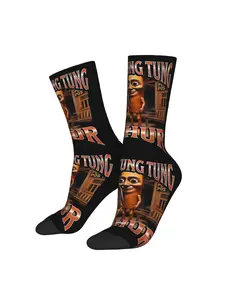 BIIHUDU Men's Funny Meme Socks - Italian "Tung Tung Tung Sahur" & Brainrot Viral Video Game Design, Full-Body Print Novelty S, Casual Stylish Socks