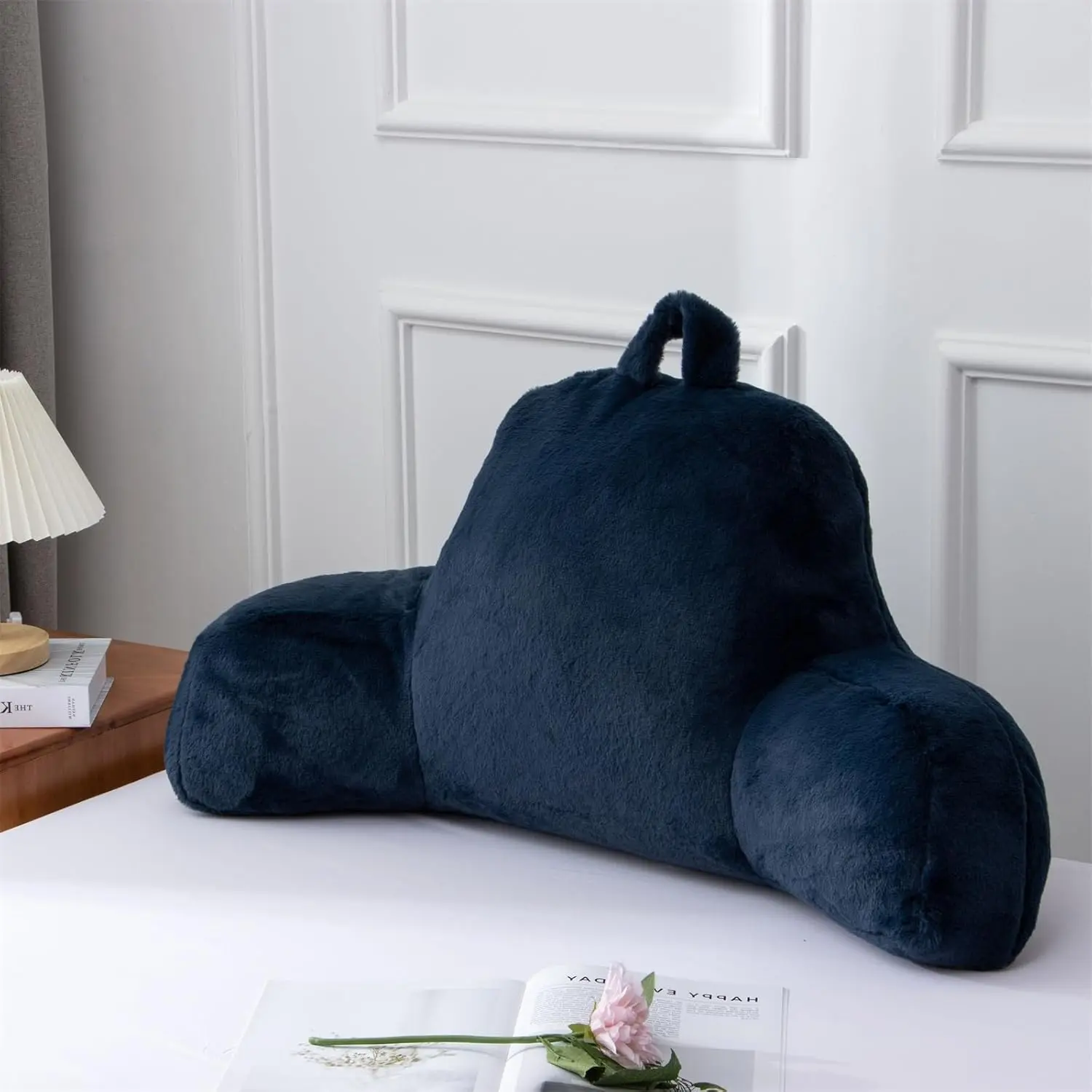 Fux  Soft Reding Pillow Bed Wedge dult Bckrest with rms Bck Support for Sitting Up in Bed/Couch for Bedrest,Nvy,Lrge