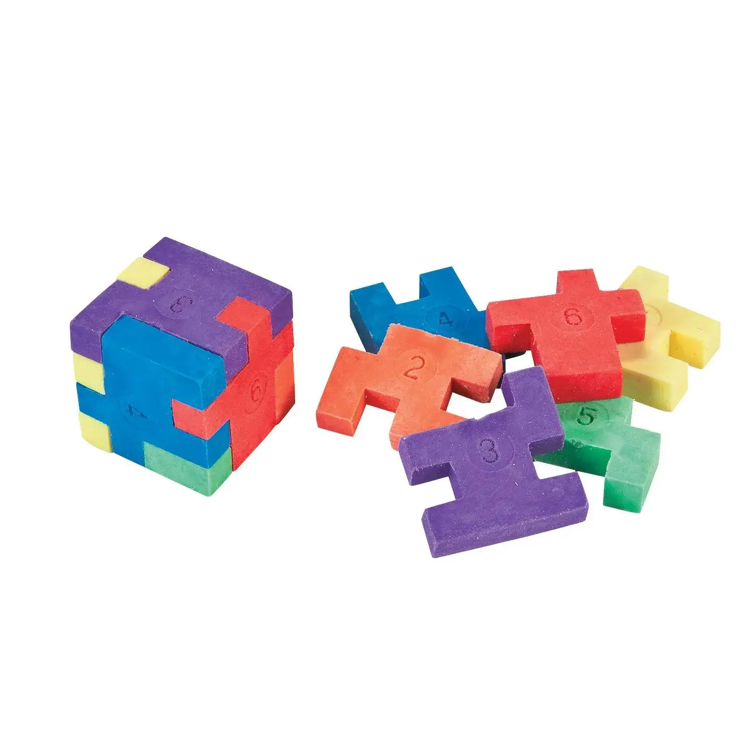 1" Mini Six-Sided Cube Puzzle Rubber Erasers - 12 Pc.