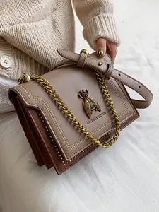 Women's Fashion Bee Decorated Chain Strap Shoulder Bag, Casual Versatile Solid Color Shoulder Bag for Daily Used, Trendy All-match Commuter Bag, Elegant Bag, Purse Women, Casual Trendy Purses, Crossbody Shoulder Bags, Elegant Embossed Bag