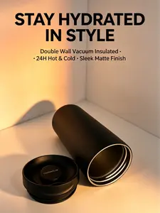 Sleek Black Owala Double Wall Vacuum Travel Tumbler Drinkware Flask - 1-Hand Push-Open Splash-Resistant Lid, BPA-Free Wide-Mouth Easy-Clean Stainless Steel Cup for Hot Tea, Iced Drinks, Flasks
