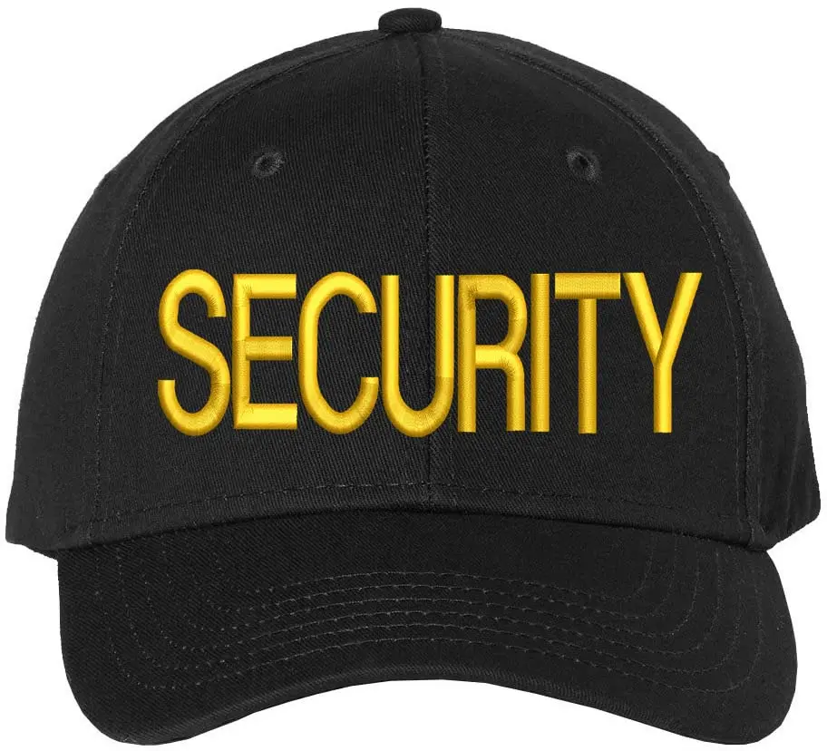ARMYU Security Baseball Hat - Large Embroidered 6-Panel Structured Cap for Security Guards, Adjustable Hook & Loop Closure, 100% Cotton, Pre-Curved Visor, High-Visibility "SECURITY" Front Patch