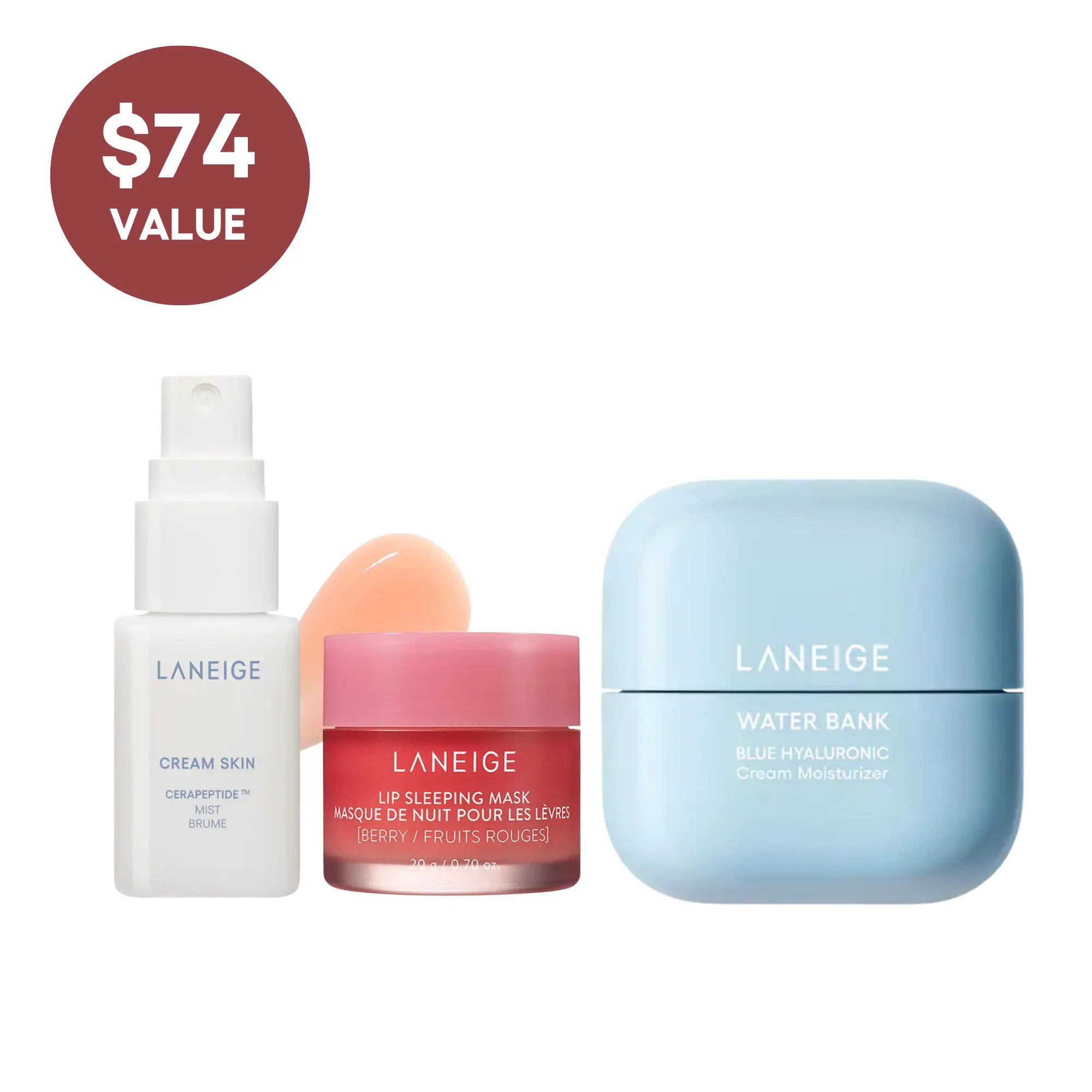 Laneige Hydration Essentials Trio, Water Bank Moisturizer 50mL, Lip Sleeping Mask, and Cream Skin Toner & Moisturizer 30ml