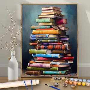 1 Pc Stack of Tall Books - 16×20 Inches - Frameless - DIY Paint by Numbers Kit for Beginners - Acrylic Painting Set - Handmade Art Craft - Perfect for Home Wall Decoration & Gifts - Frame Not Included