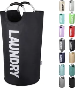 M 90L Large Laundry Basket, Collapsible Laundry Bag, Freestanding Tall Clothes Hamper, Foldable Washing Bin (Black)