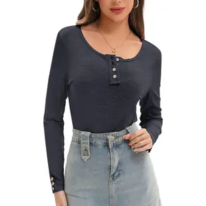 Womens Long Sleeve Shirts Going Out Fall Clothes Casual Tops Ribbed Knit Blouses Fashion Trendy