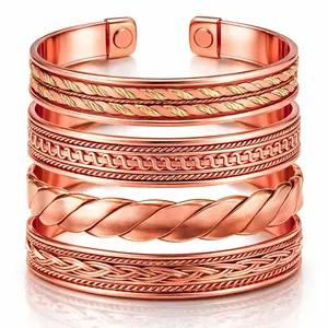 4-Pack Adjustable Magnetic Copper Bracelets for Men and Women – Pure Copper Material, Classic Design, Comfortable Fit, Stylish Everyday Wear