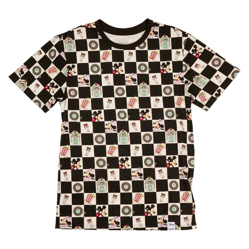 Checkerboard Print T-Shirt, A Stylish Unisex Short Sleeve Design with Retro 50s Diner Graphics in 100% Cotton, Shortsleeve, Jersey, Tshirt, Top, Minnie, Casual, Comfy