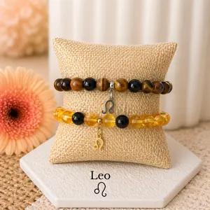 Leo Zodiac Bracelet Tigers Eye Citrine Black Onyx | Confidence Power Success | Crystal Jewelry Gift