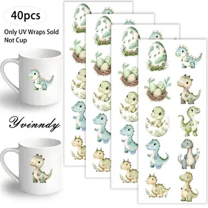 40 Pieces/Set Easter Dinosaur UV DTF DIY Cups Transfer Stickers, Suitable For DIY Cups, Computers, Scrapbooks, Etc., Popular Creative Uvdtf Stickers Among DIY Enthusiasts (Transfer Stickers Only, Other Items Not Included)