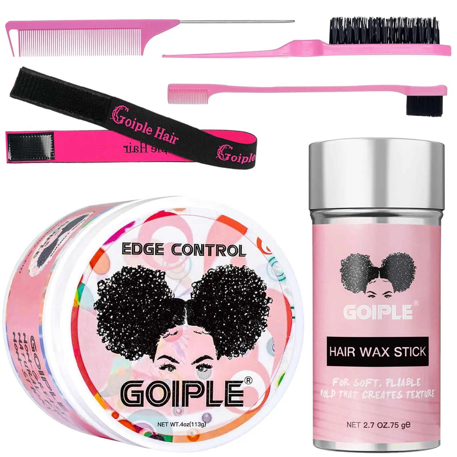 Edge Control Gel and Wax Stick - Strong Hold, No Flaking, Non-Greasy Styling for Black Hair with Edge Brush and Hair Comb Set Strawberry