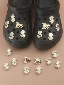Bling Rhinestone Dollar Sign Shoe Charms Set, Gold Tone I Love Money Design Shoe Decorations, Detachable Sparkly Accessories For Clog Sandals, Fashion DIY Jewelry Gift For Men Women
