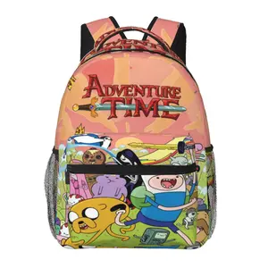 Adventure Time large-capacity all-over print casual daypack for outdoor sports and office; cartoon merch laptop backpack school bag gift for boys and girls