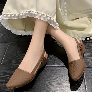 Women's Quilted Pattern Sandals, Ankle Strap Soft Sole PVC Walking Shoes, Point Toe Wedge Daily Wear