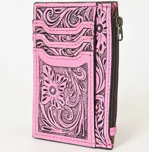 American Darling Western Leather Card Holder Bag with Hand-Tooled Floral Carved Detail