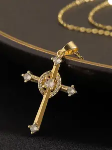Elegant Zircon Inlaid Cross Pendant Necklace, Coptic Cross Necklace, Unisex Fashion Accessory, Perfect Gift for Birthdays, Anniversaries, Valentine's Day
