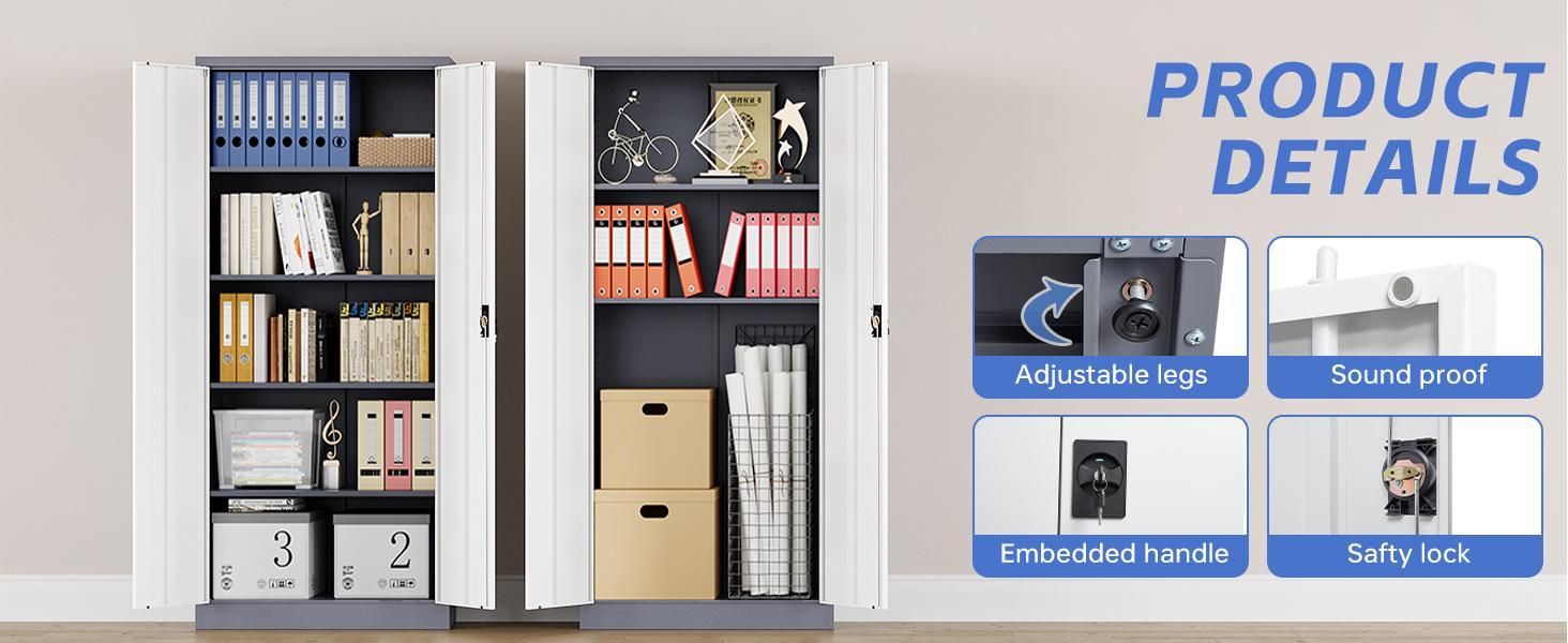 Yizosh Metal Garage Storage Cabinet with Locking Doors and 2 Drawers, Heavy Duty Steel Tool Cabinet with Pegboard, 71" - Lockable Cabinets for Garage, Warehouse, Basement