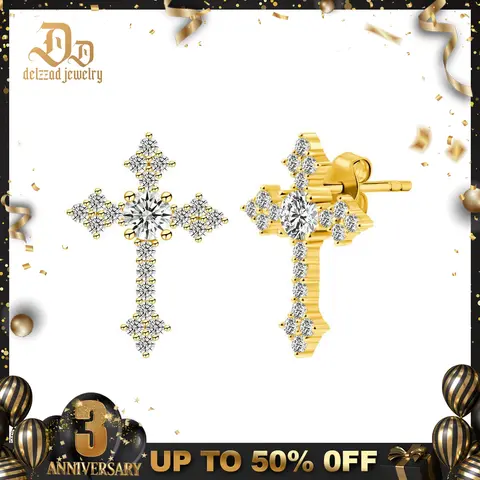 Delzzad S925 Cross Prong Earrings D Color VVS Synthetic Moissanite Earrings Unisex Earrings Perfect Studearrings Birthday Anniversary Mother's Day Christmas Gifts for Men Women