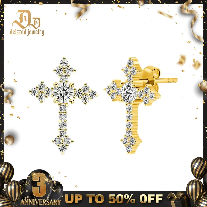 Delzzad S925 Cross Prong Earrings D Color VVS Synthetic Moissanite Earrings Unisex Earrings Perfect Studearrings Birthday Anniversary Mother's Day Christmas Gifts for Men Women