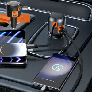 Pd60w Super Fast Charging Car Charger, Expandable Cable, Compatible with Huawei Android Apple Phones, Multi-Device USB Port Adapter