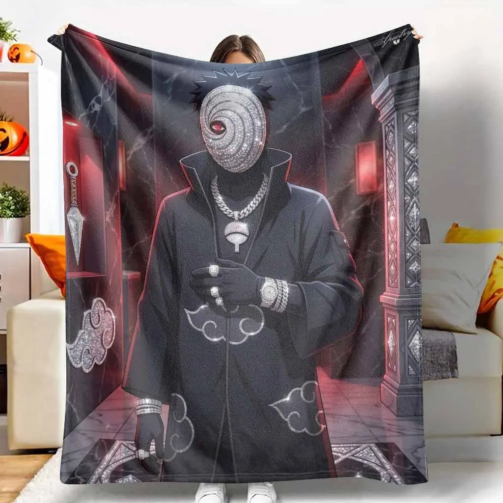 Luxury Diamond Masked Ninja Flannel Blanket Shiny Hip Hop Aesthetic Pattern Ultra Soft Warm Microfiber Throw Decorative Couch Bedding For Living Room Bed Travel And Housewarming Gifts