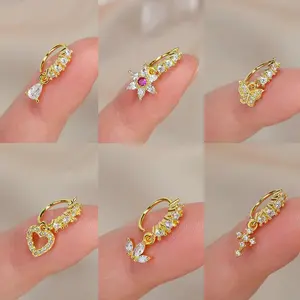 1Piece Flower Heart Clicker Septum Piercing Jewelry Crystal CZ  Daith Conch Helix Hoop Earring Moon Butterfly Drop Nose Rings