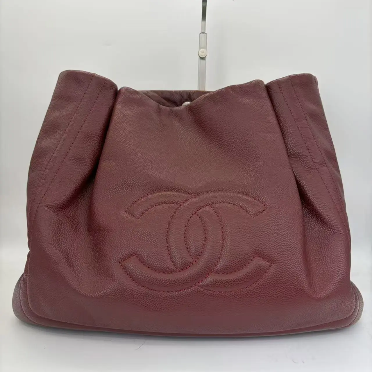 Pre-owned CHANEL Large Double C Drawstring Bucket Tote Bag – Burgundy Caviar Leather (Vintage)