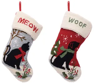 Glitzhome Set of 2 20"L Pet Cat/Dog Hooked Chritmas Stocking