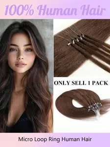50pcs Invisible Micro Ring Human Hair Extensions, Natural Long Straight Invisible Loop Link Micro Hair, 12-22 Inches, 100% Real Hair Salon Quality