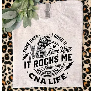 CNA life shirt certified medical assistant it rocks me humor messy bun skull popular trendy