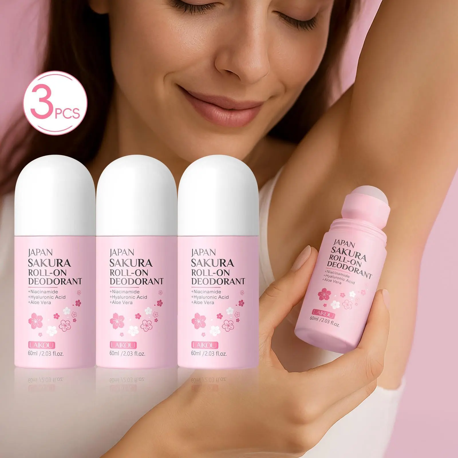 3Pcs Sakura Antiperspirant Roll On Fresh Fragrance Scented Body Deodorant