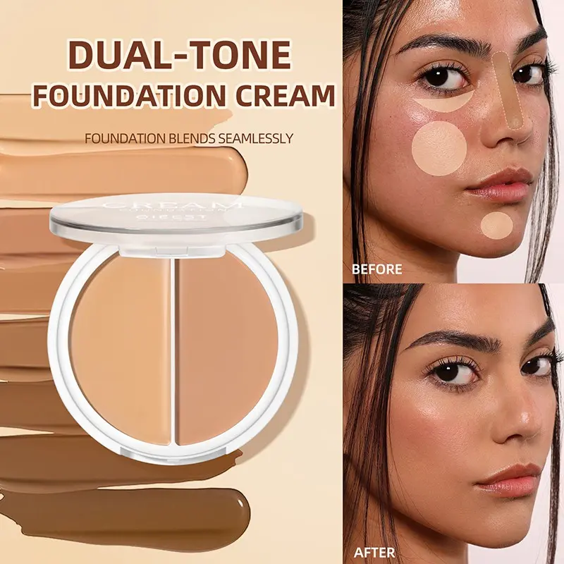 Dual Color Contour Cream Corrector Concealer Palette, Dual Color Flawless Complexion Perfecting Foundation Paste, Wheat Tone Brightening Natural Sculpted Long-Lasting Base Makeup