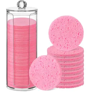 120pcs Compressed Facial Sponges Disposable Natural Face Sponges Round Soft Pads with Container for Washing Face Cleansing Exfoliating Esthetician Makeup Removal Travel(Pink) Skincare Comfort Cosmetic Cleanser