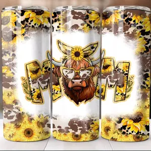 Mom Tumbler with Sunflower Design and Cow Motif - Perfect for Daily Use and Gifting